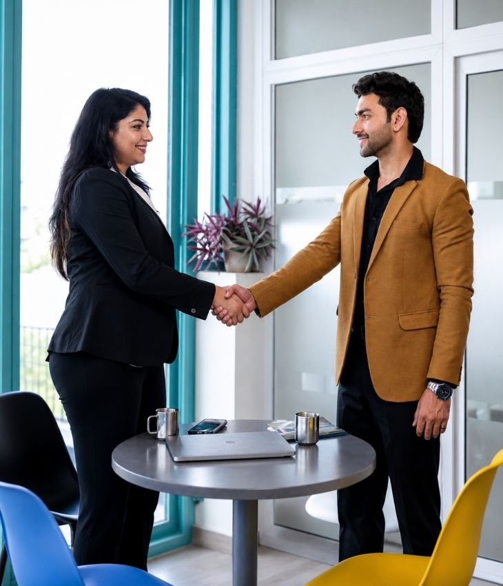 Professionals greeting at PNP Coworking Space